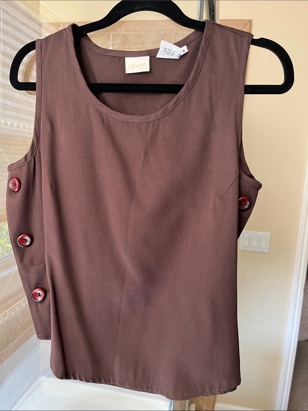 Chocolate Brown Button-Accent Sleeveless Top